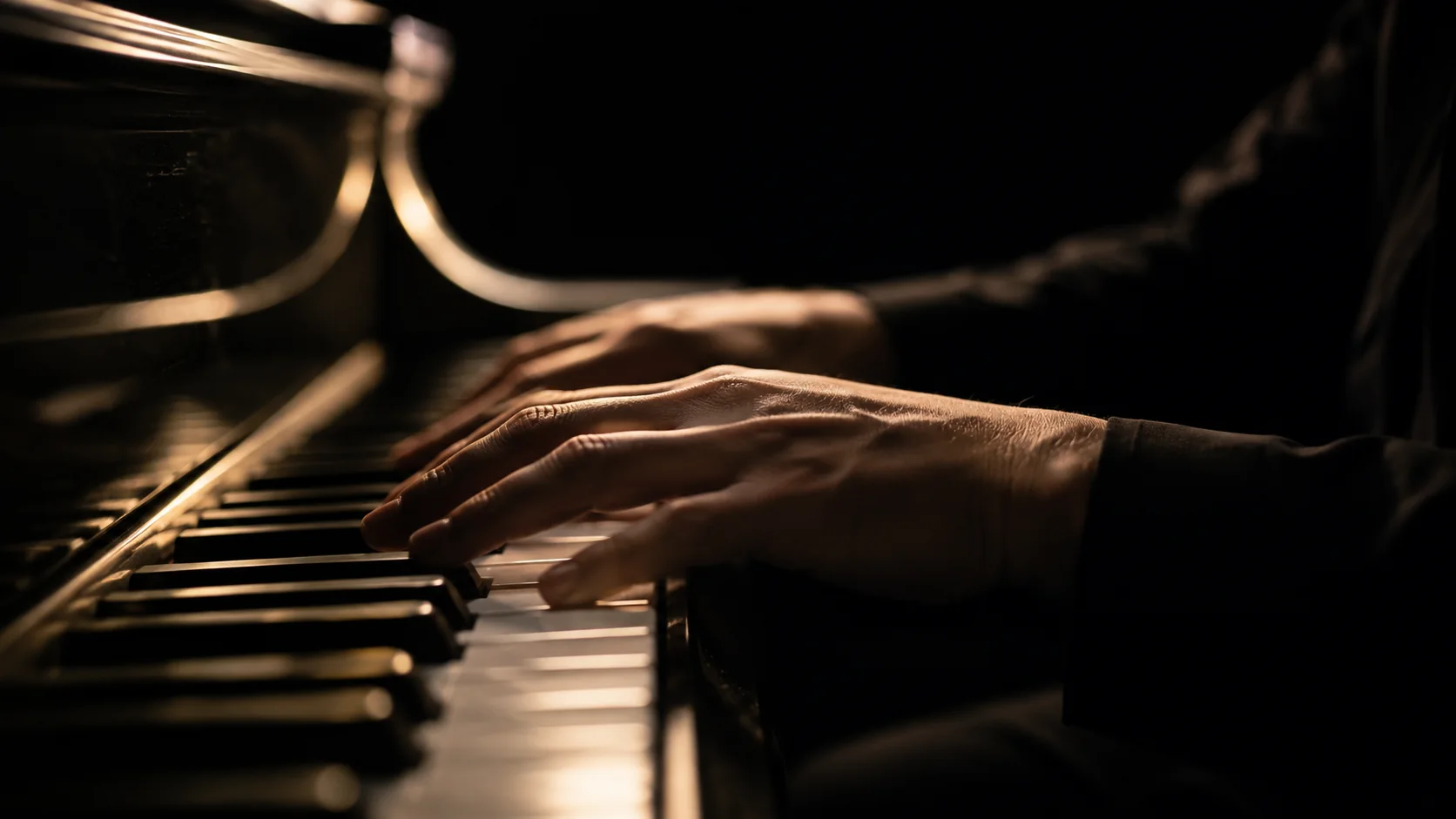 Mains sur un piano, métaphore de la répétition et des gammes.